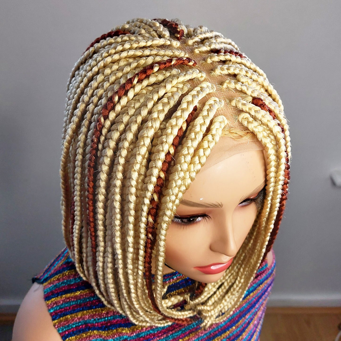 Braided Wigs for Black Women Blonde Bob Braided Wig – Short Brown Cornrow – Lace Front Wig – product image 6