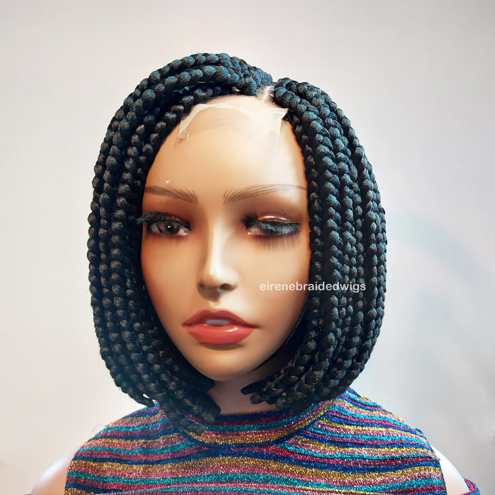 Bob Wig – Braided Wig for Black Women – Short Box Braids Wig – blunt-cut jumbo braids – light-weight side-part locs wig – – product image 3