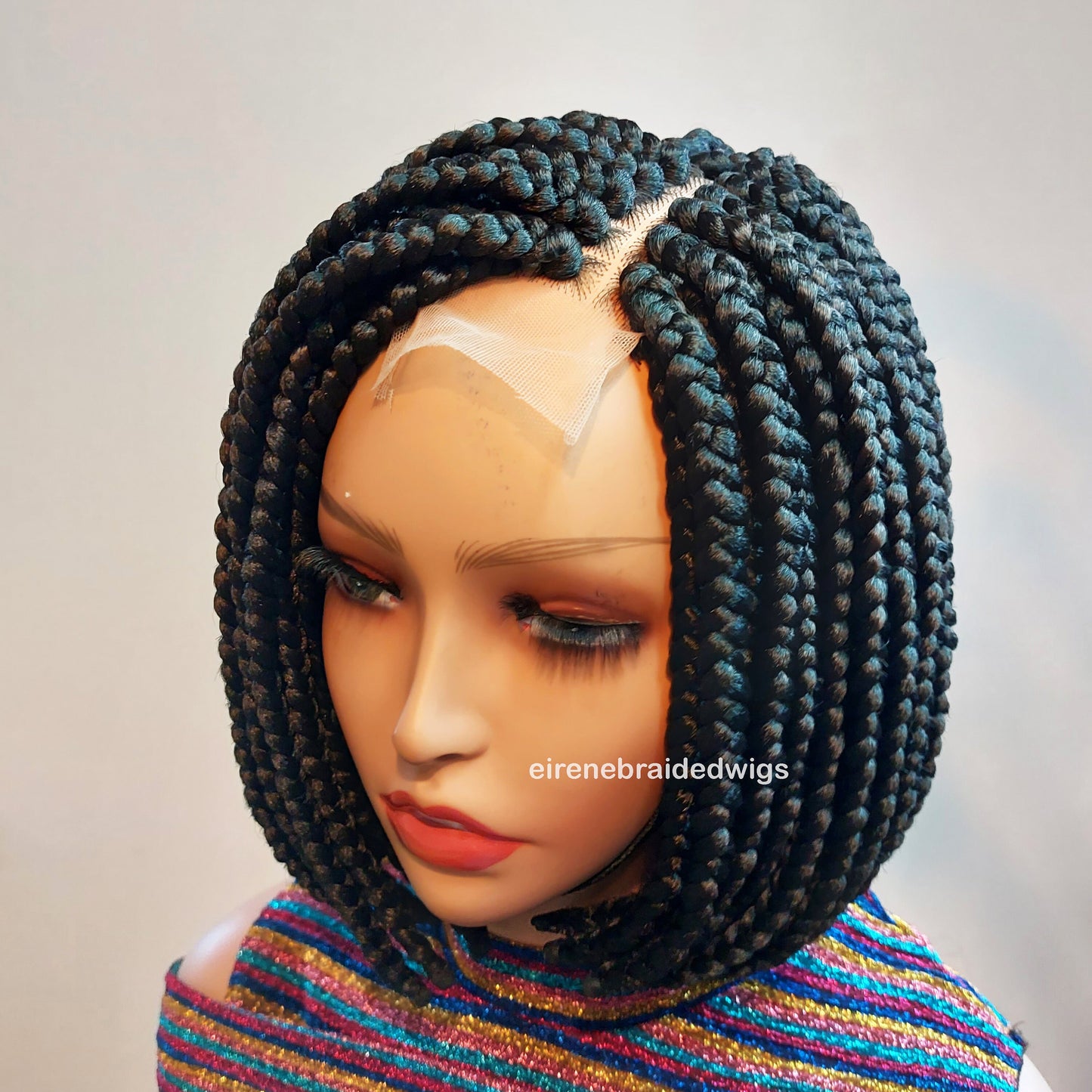 Bob Wig – Braided Wig for Black Women – Short Box Braids Wig – blunt-cut jumbo braids – light-weight side-part locs wig – – product image 8