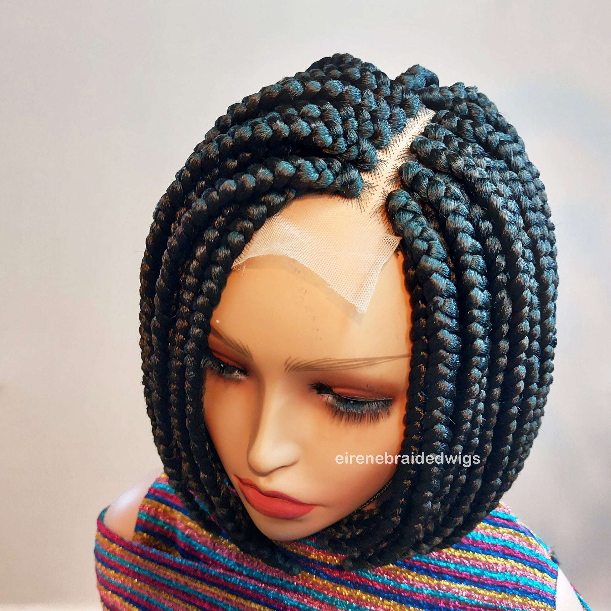 Bob Wig – Braided Wig for Black Women – Short Box Braids Wig – blunt-cut jumbo braids – light-weight side-part locs wig – – product image 1