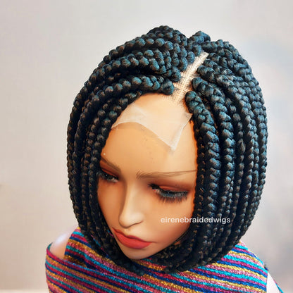 Bob Wig – Braided Wig for Black Women – Short Box Braids Wig – blunt-cut jumbo braids – light-weight side-part locs wig – – product image 1