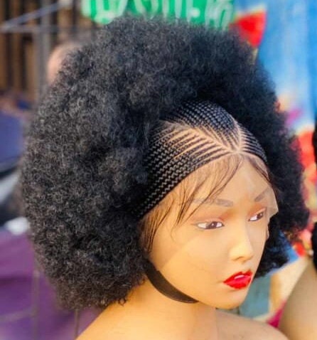 Lace Front Afro Puff Cornrow Braided Wig – African tribal Updo Puff Extra Large Jumbo Copper Gold Synthetic Costume Wig – Wigs for – product image 7