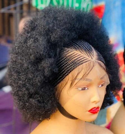 Lace Front Afro Puff Cornrow Braided Wig – African tribal Updo Puff Extra Large Jumbo Copper Gold Synthetic Costume Wig – Wigs for – product image 7