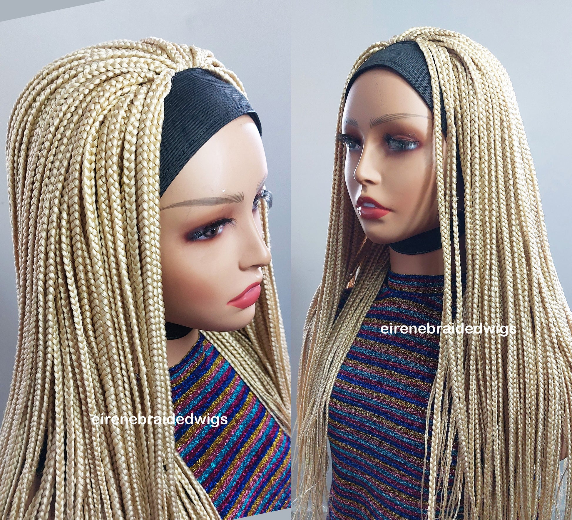 Braided Wigs for Black Women Blonde Braided Headband Wig – Long Box Braids – Crochet Ponytail Updo – product image 8