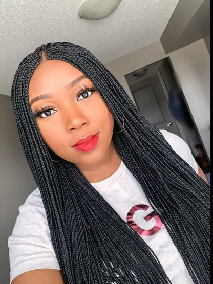 Box Braids Wig for Black Women – full lace frontal human hair twist braid wig – knotless natural hair long handmade glueless – product image 5