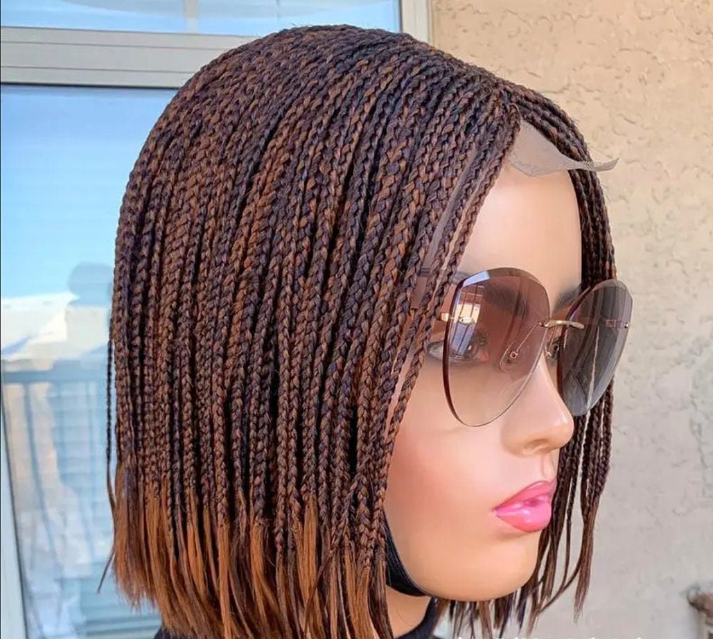 Bob Braids Wig – Bob Wig for Black Women – Short Brown Cornrow Wig – Centre Parting Shoulder Length Human Hair Lace Closure Box – product image 10