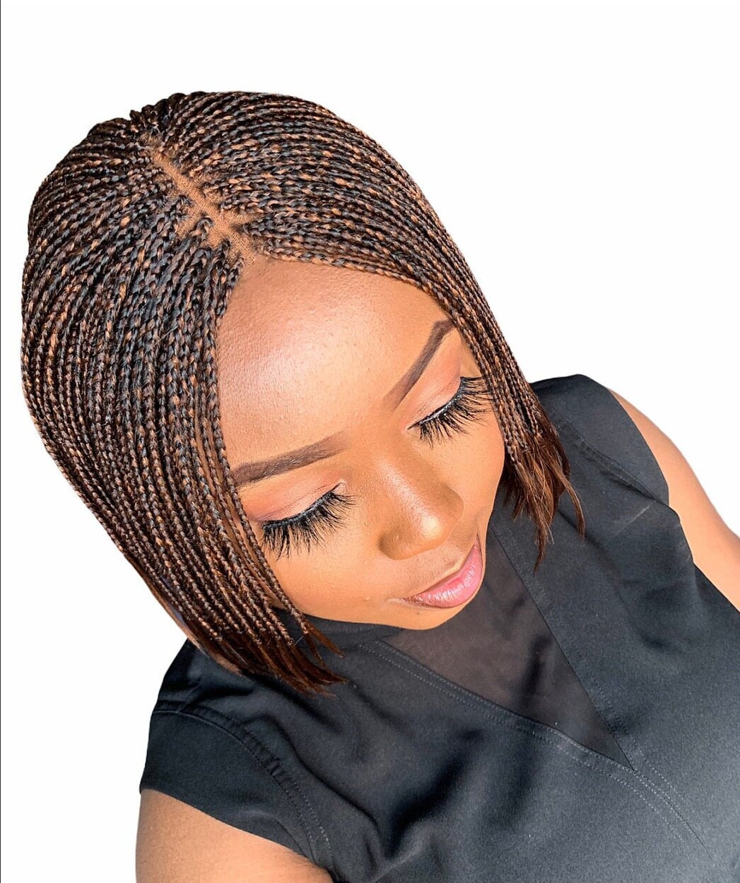 Bob Braids Wig – Bob Wig for Black Women – Short Brown Cornrow Wig – Centre Parting Shoulder Length Human Hair Lace Closure Box – product image 8