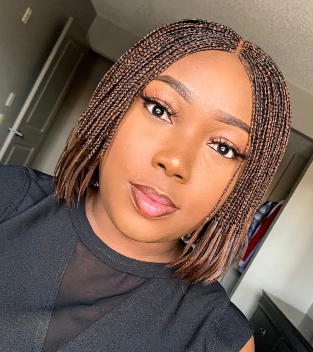 Bob Braids Wig – Bob Wig for Black Women – Short Brown Cornrow Wig – Centre Parting Shoulder Length Human Hair Lace Closure Box – product image 6