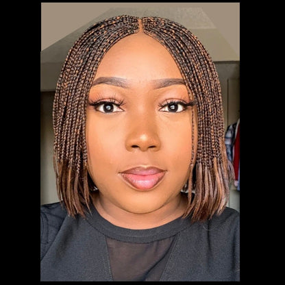 Bob Braids Wig – Bob Wig for Black Women – Short Brown Cornrow Wig – Centre Parting Shoulder Length Human Hair Lace Closure Box – product image 7