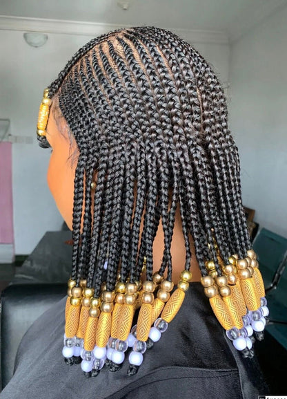 Braided Wigs for Black Women Beaded Braided Wig with Bangs – 14-inch Bob – Lace Frontal – product image 9