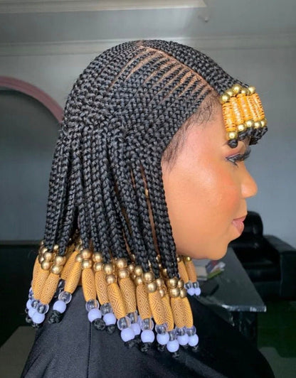 Braided Wigs for Black Women Beaded Braided Wig with Bangs – 14-inch Bob – Lace Frontal – product image 10