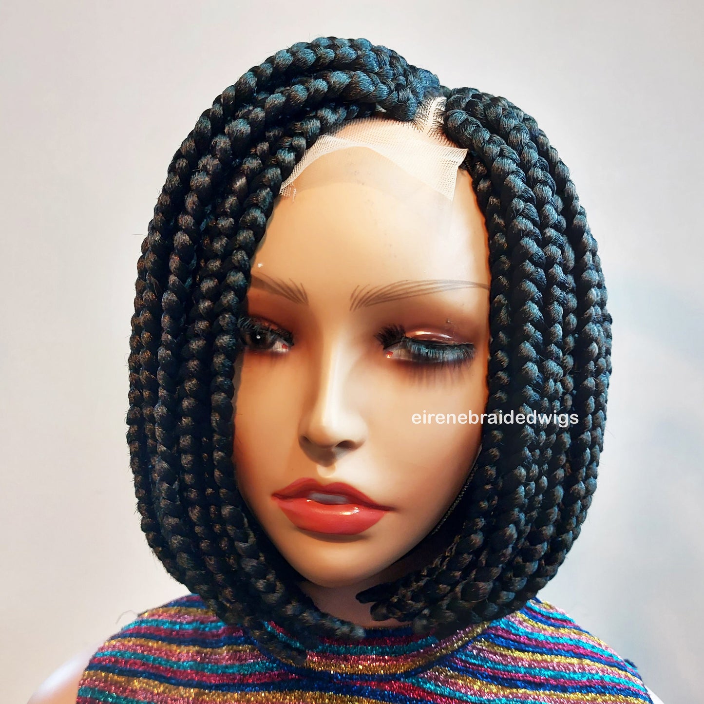 Bob Wig – Braided Wig for Black Women – Short Box Braids Wig – blunt-cut jumbo braids – light-weight side-part locs wig – – product image 5
