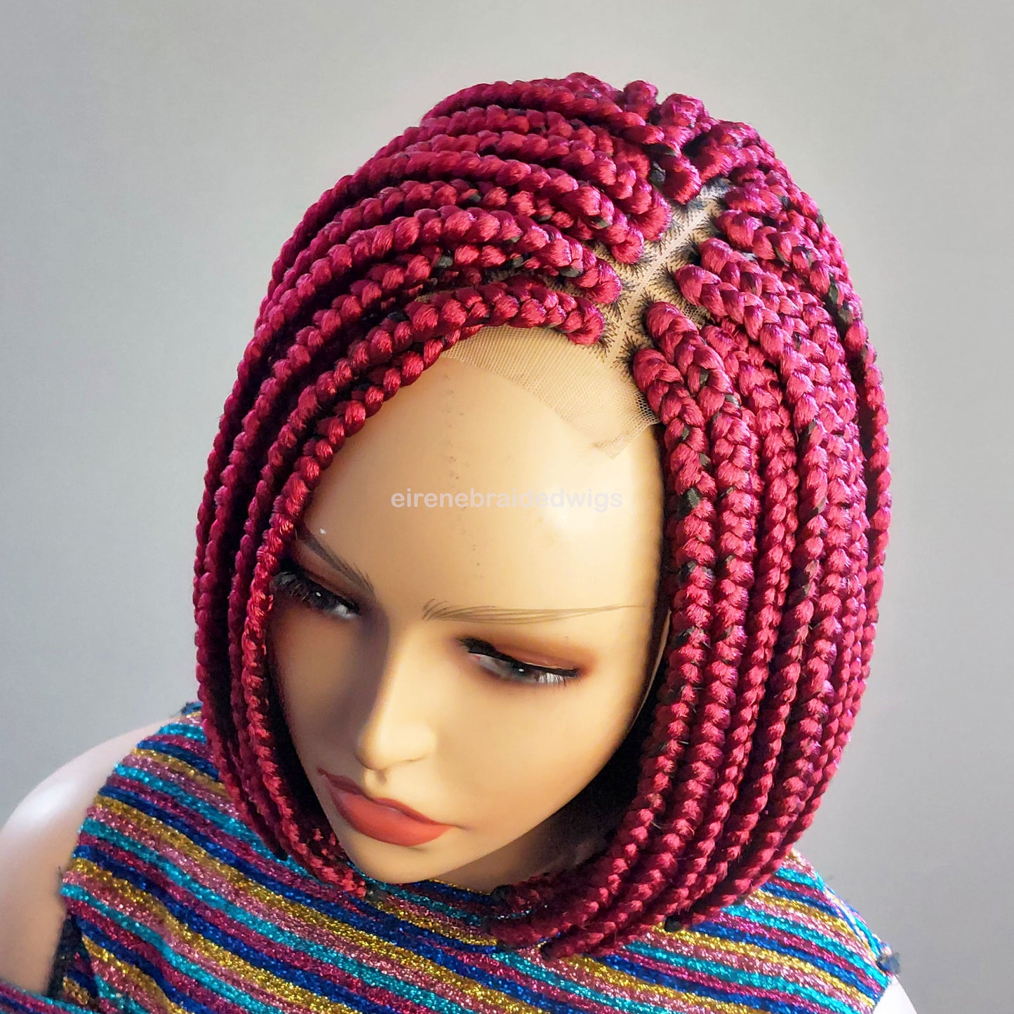 Red Chunky Big Box Braided Bob Wig – 10 Inch Jumbo Braid Lace Closure Wig – product image 4