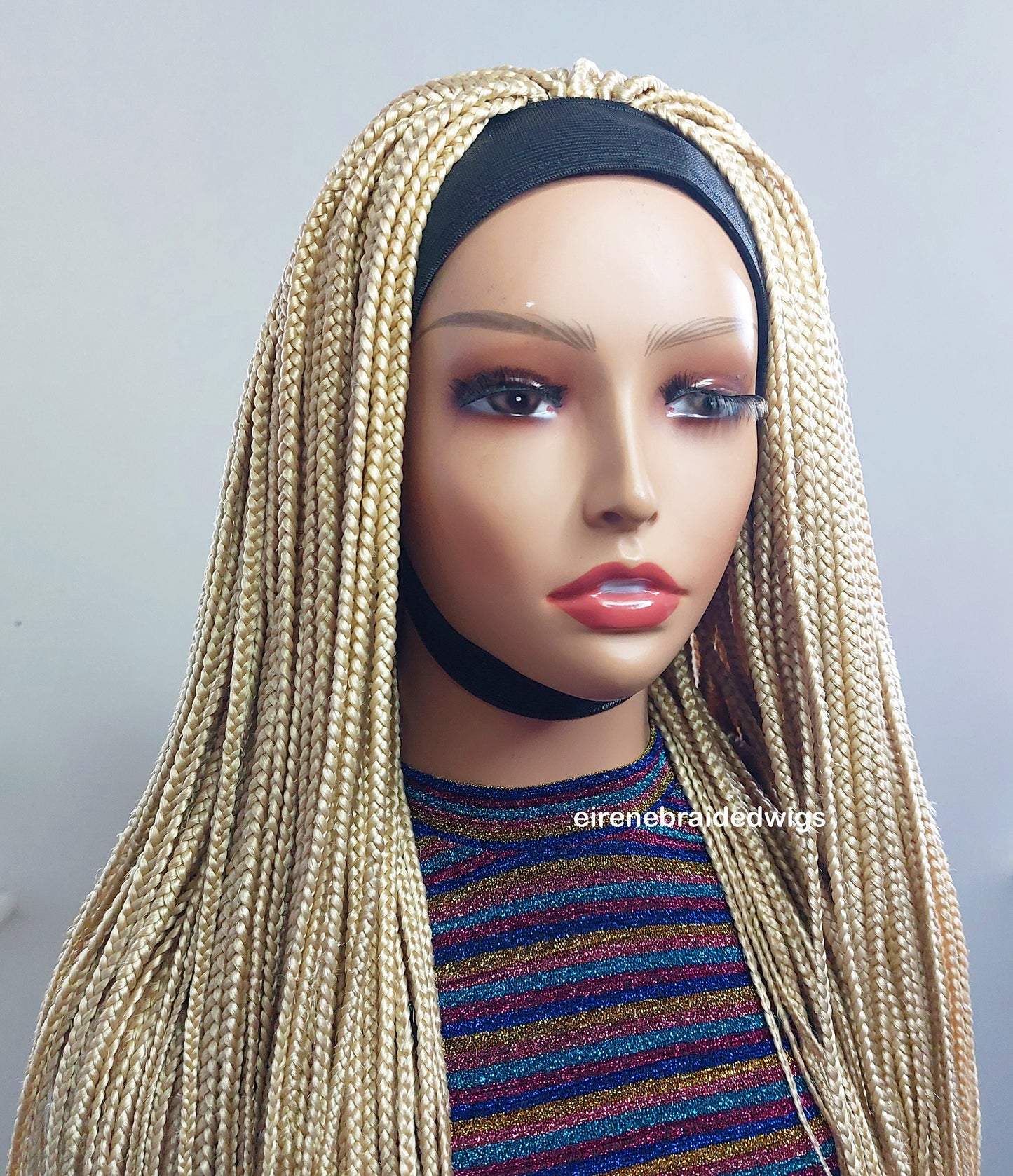 Braided Wigs for Black Women Blonde Braided Headband Wig – Long Box Braids – Crochet Ponytail Updo – product image 9