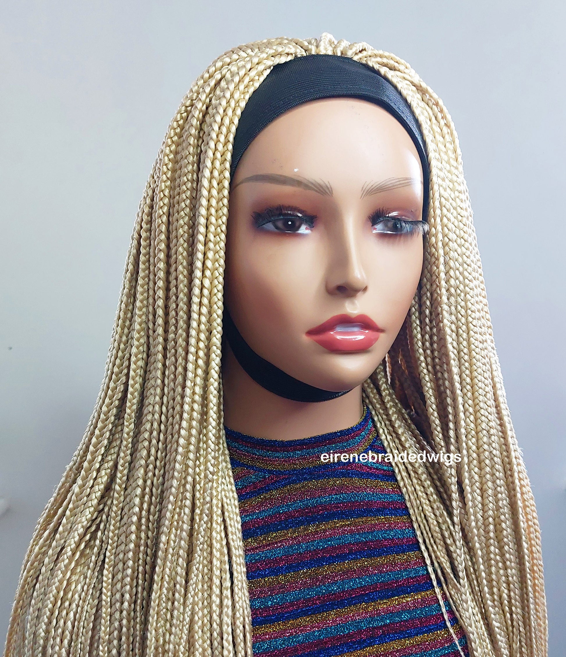 Braided Wigs for Black Women Blonde Braided Headband Wig – Long Box Braids – Crochet Ponytail Updo – product image 9