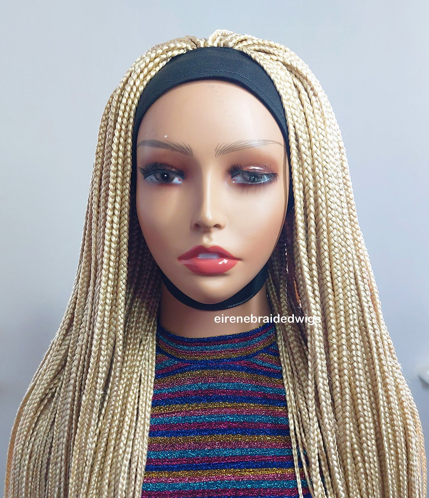 Braided Wigs for Black Women Blonde Braided Headband Wig – Long Box Braids – Crochet Ponytail Updo – product image 6