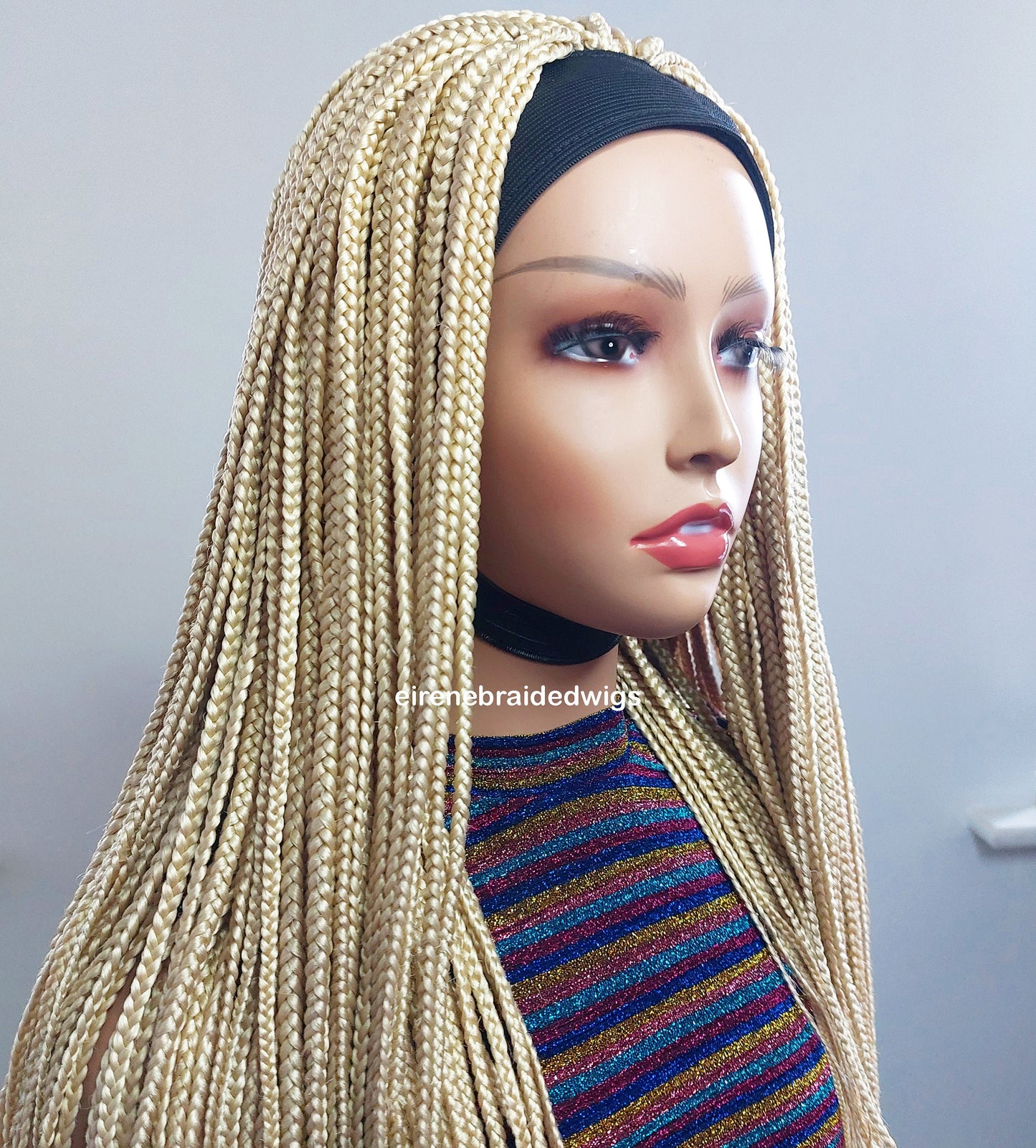 Braided Wigs for Black Women Blonde Braided Headband Wig – Long Box Braids – Crochet Ponytail Updo – product image 7