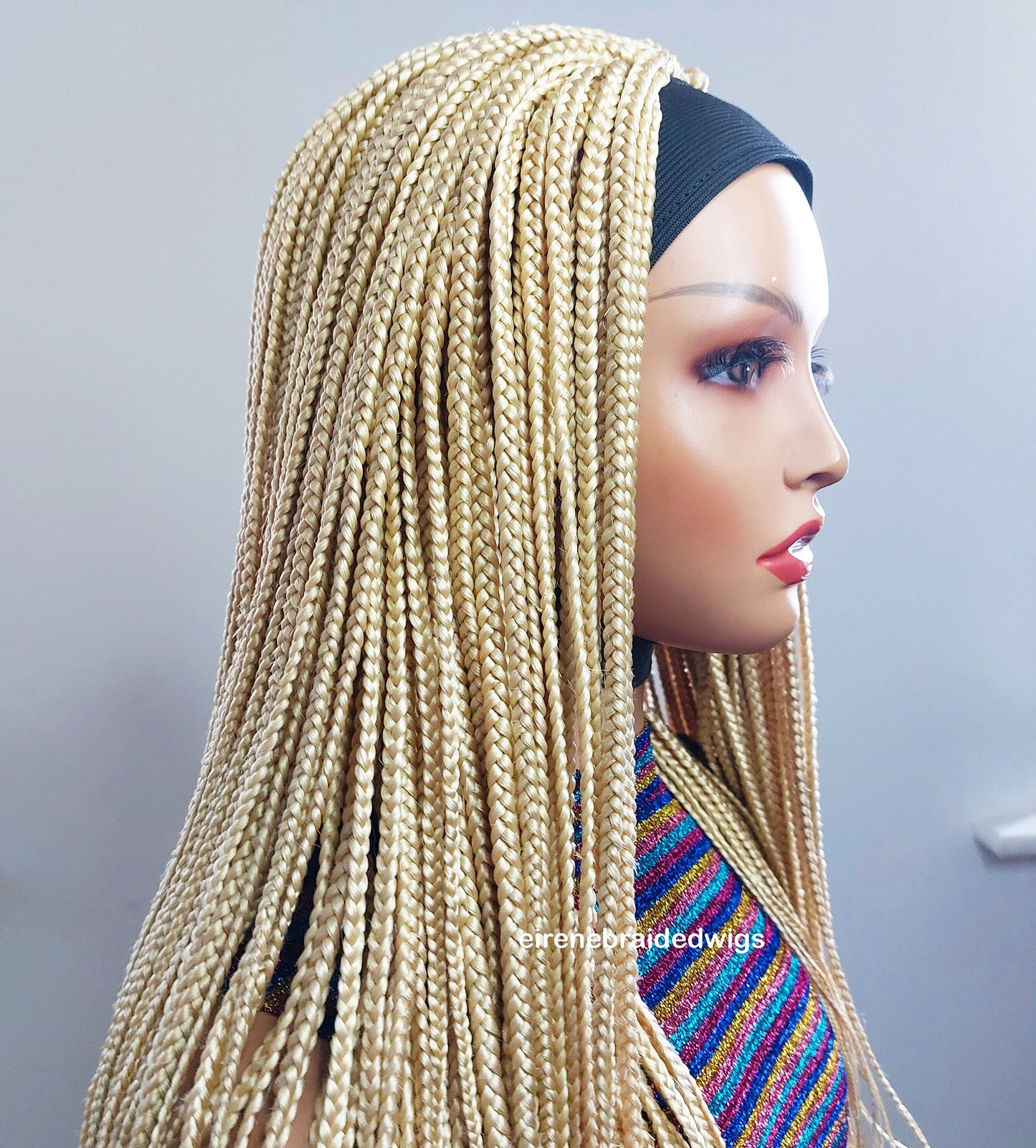 Braided Wigs for Black Women Blonde Braided Headband Wig – Long Box Braids – Crochet Ponytail Updo – product image 5