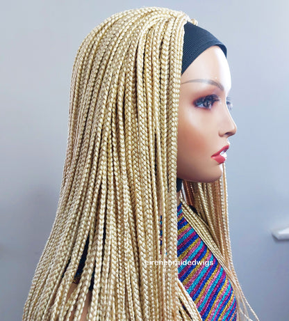 Braided Wigs for Black Women Blonde Braided Headband Wig – Long Box Braids – Crochet Ponytail Updo – product image 5