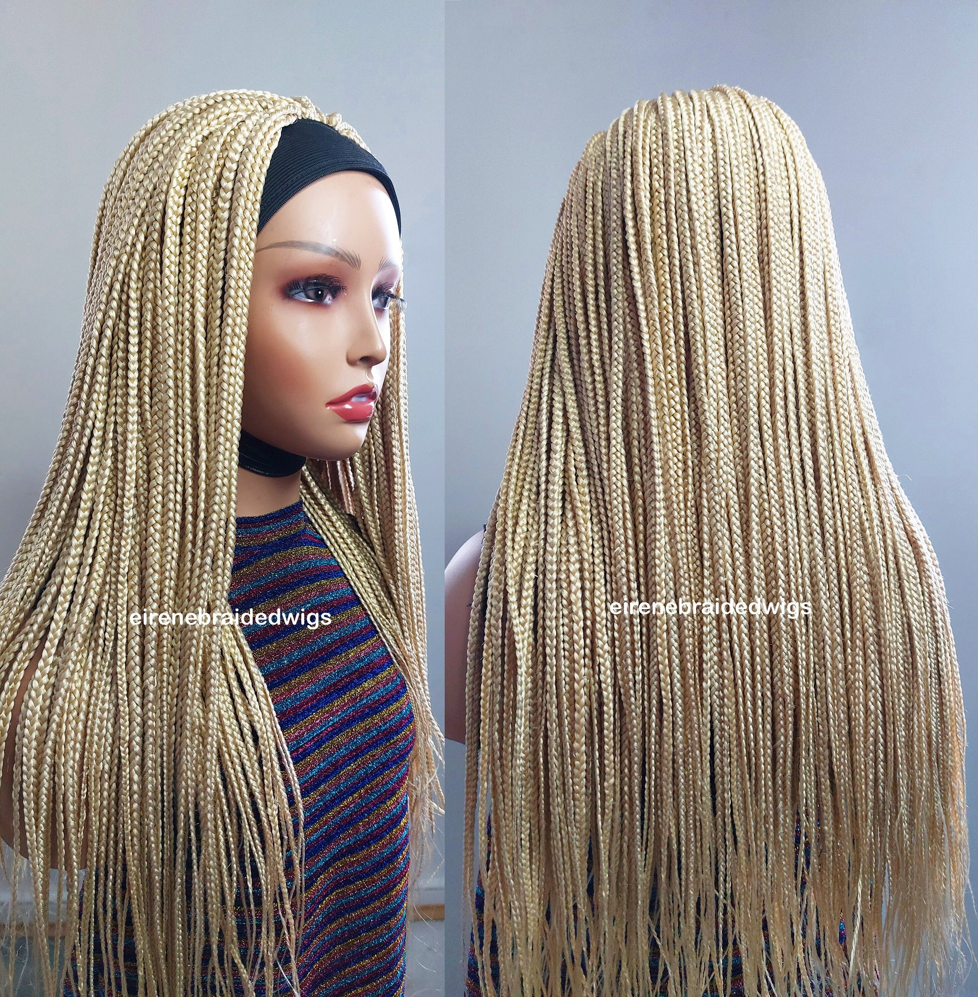 Braided Wigs for Black Women Blonde Braided Headband Wig – Long Box Braids – Crochet Ponytail Updo – product image 10