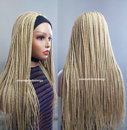Braided Wigs for Black Women Blonde Braided Headband Wig – Long Box Braids – Crochet Ponytail Updo – product image 10