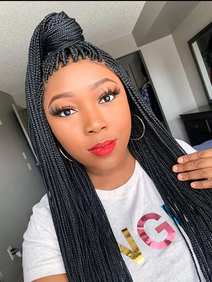 Box Braids Wig for Black Women – full lace frontal human hair twist braid wig – knotless natural hair long handmade glueless – product image 4