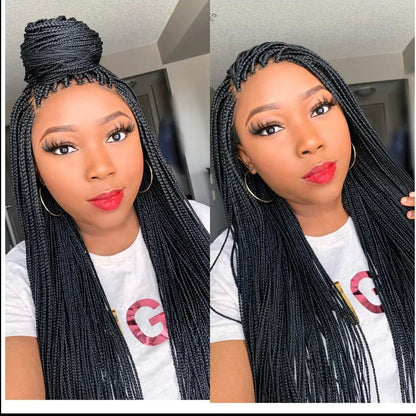 Box Braids Wig for Black Women – full lace frontal human hair twist braid wig – knotless natural hair long handmade glueless – product image 1