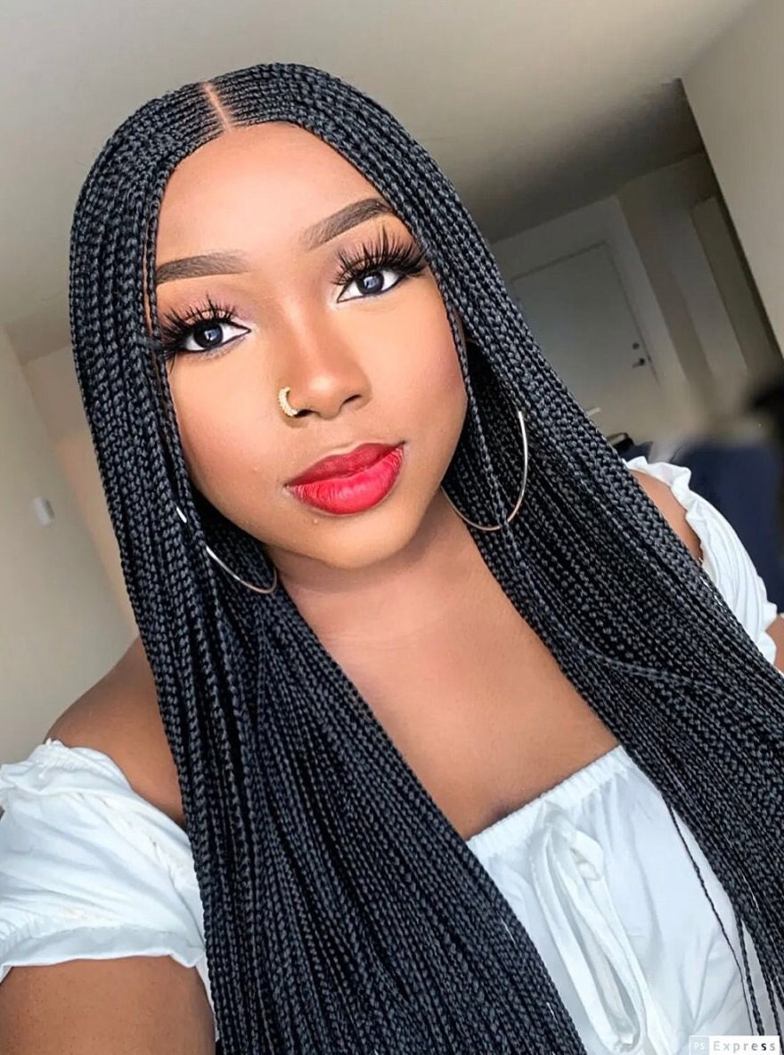 Braided Wigs for Black Women Braided Wig – Fulani Cornrow – Lace Closure – Long Black Wig – product image 1