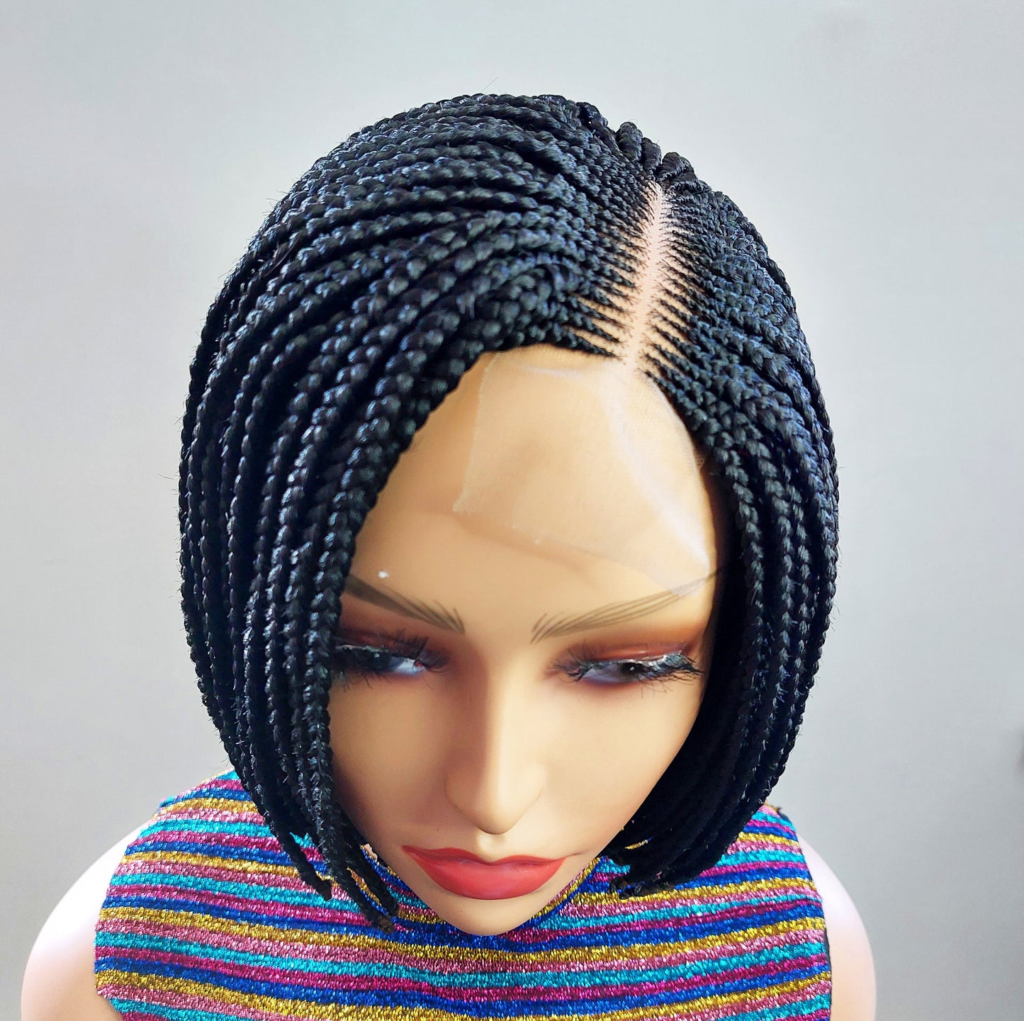 Braided Wigs for Black Women Bob Braids Wig – Short Brown Cornrow Wig with Gold Side Part – product image 4