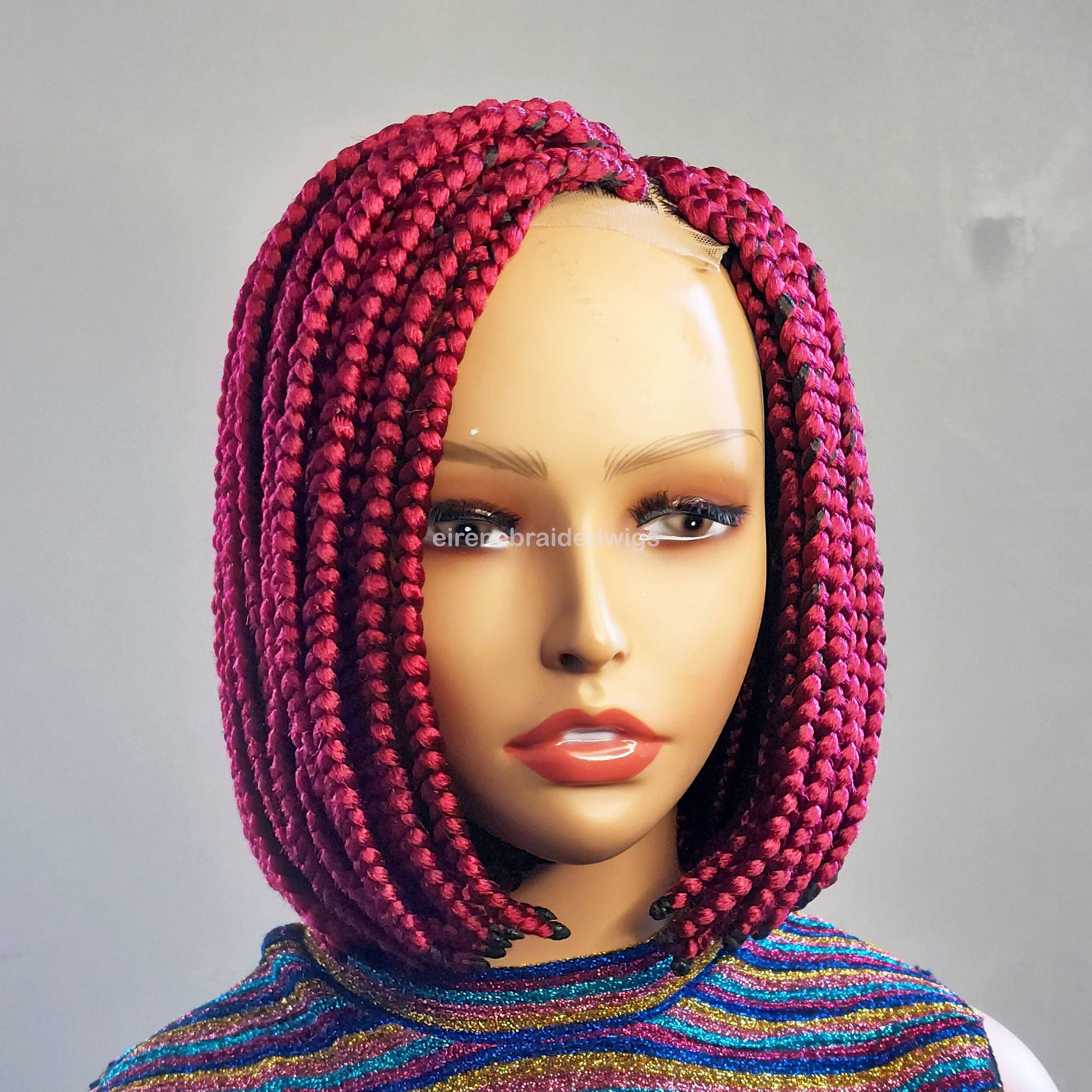 Red Chunky Big Box Braided Bob Wig – 10 Inch Jumbo Braid Lace Closure Wig – product image 9