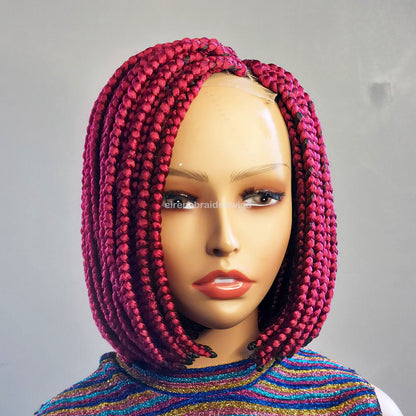 Red Chunky Big Box Braided Bob Wig – 10 Inch Jumbo Braid Lace Closure Wig – product image 9