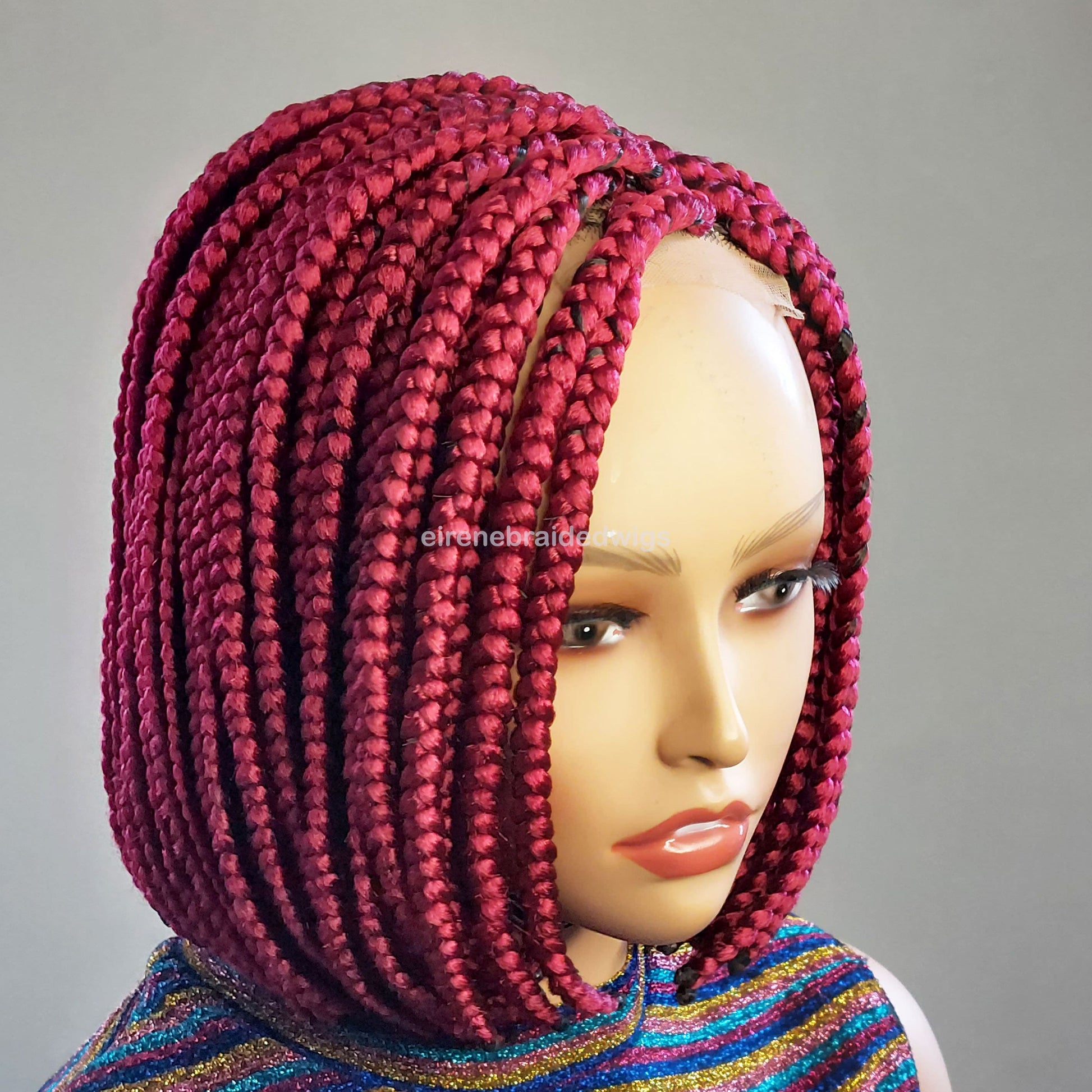 Red Chunky Big Box Braided Bob Wig – 10 Inch Jumbo Braid Lace Closure Wig – product image 6