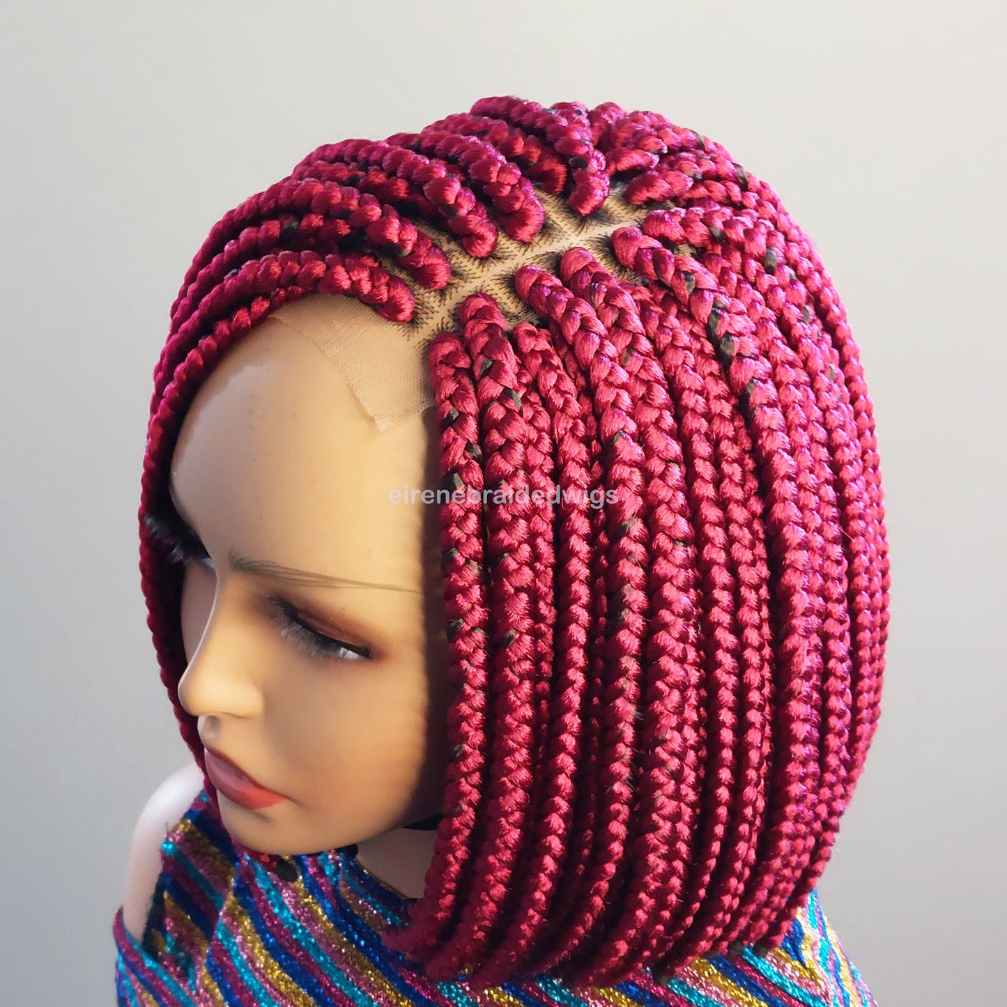 Red Chunky Big Box Braided Bob Wig – 10 Inch Jumbo Braid Lace Closure Wig – product image 3