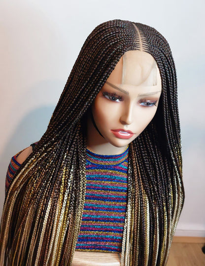 Fulani Cornrow Braided Wig for Black Women – Ghana weaving box braids wig – African Crochet Alopecia wig – Lace frontal human hair – product image 2