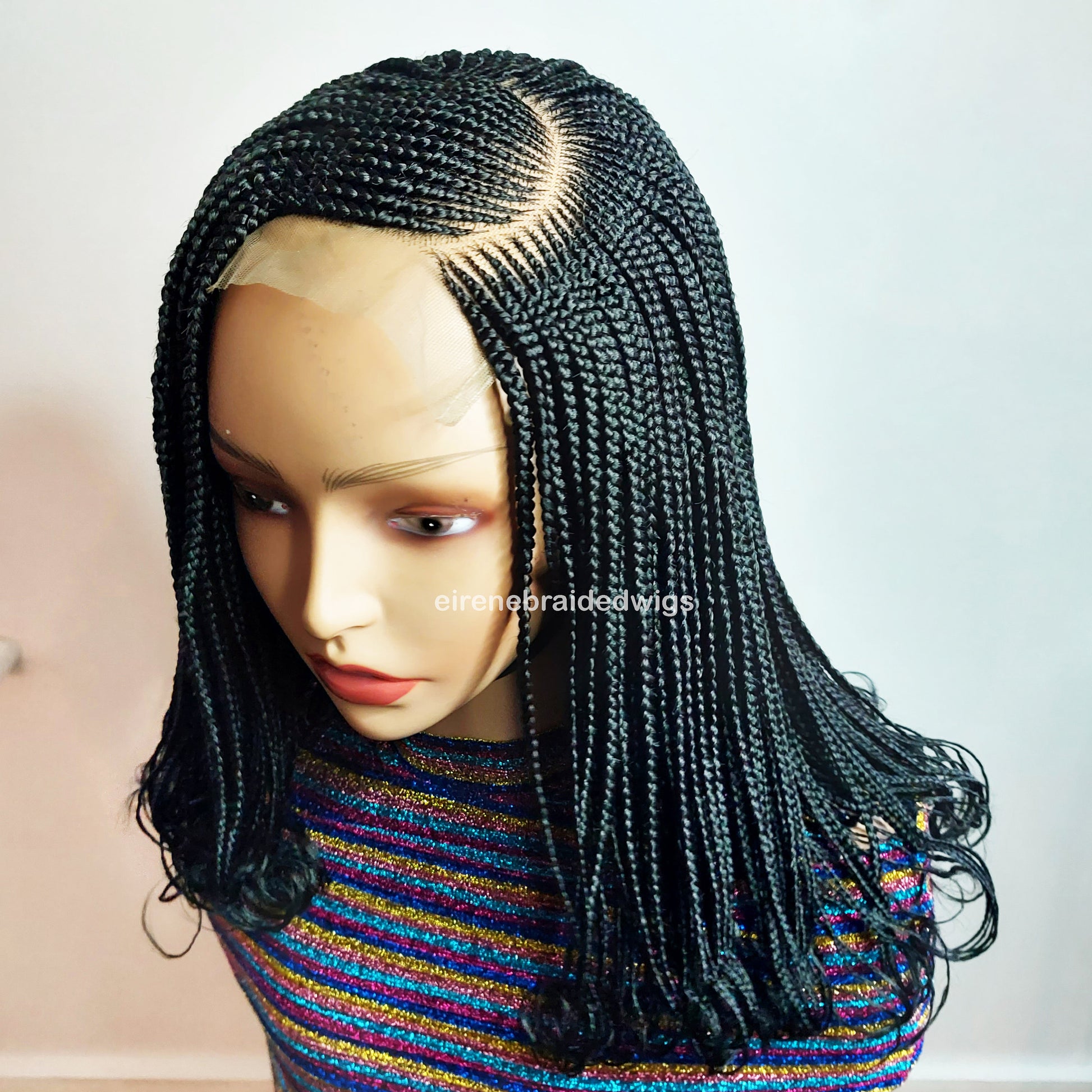 C-cut Cornrow braided wig for Black Women – Curly human hair lace-frontal african tribal light-weight side-parting 14inch long box – product image 7
