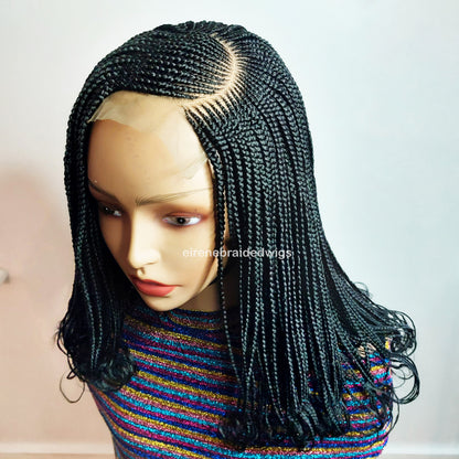 C-cut Cornrow braided wig for Black Women – Curly human hair lace-frontal african tribal light-weight side-parting 14inch long box – product image 7