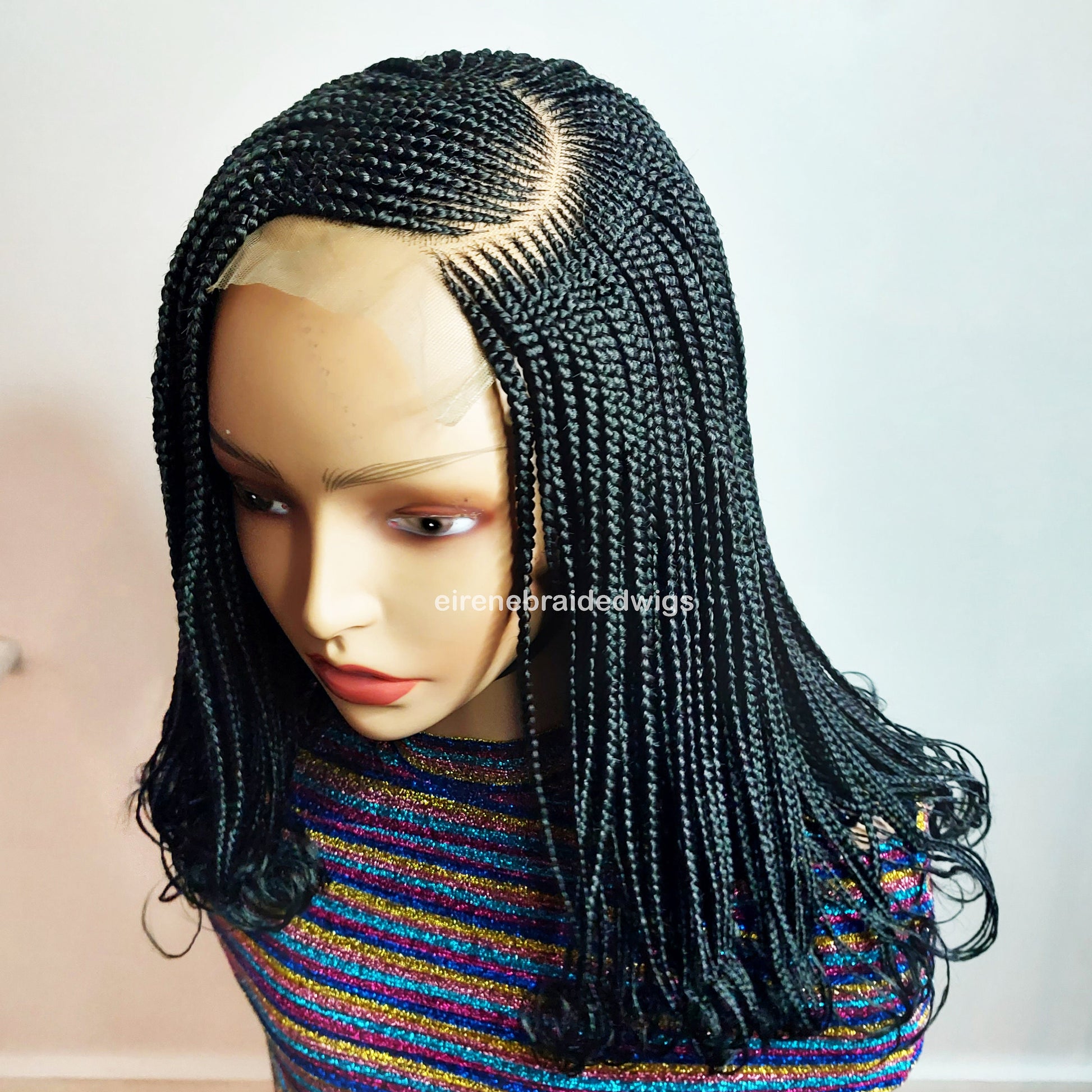 Braided Wigs for Black Women C-Cut Cornrow Braided Wig – Curly Human Hair Lace-Frontal Box Braids – product image 8