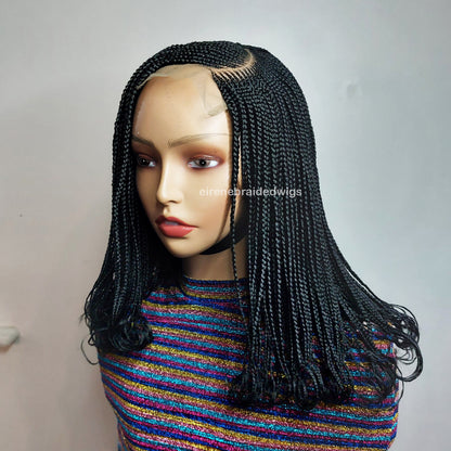 Braided Wigs for Black Women 16 Inch Cornrow Braided Wig – Curly Human Hair – Lace Frontal – product image 3