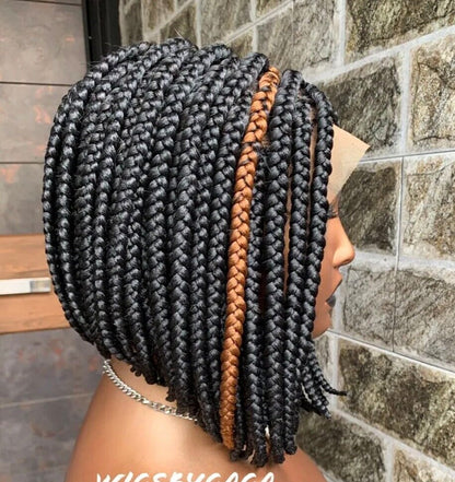 Braided Wigs for Black Women Short Bob Box Braids Wig – Black & Gold Lace Front Wig – product image 10