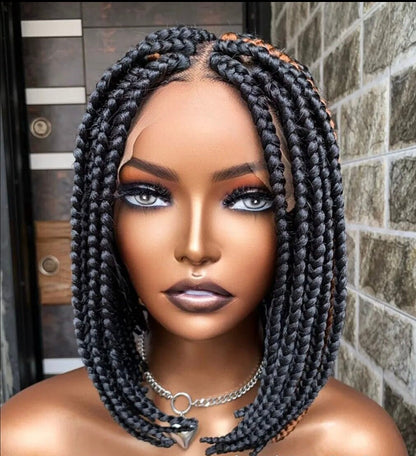 Braided Wigs for Black Women Short Bob Box Braids Wig – Black & Gold Lace Front Wig – product image 6