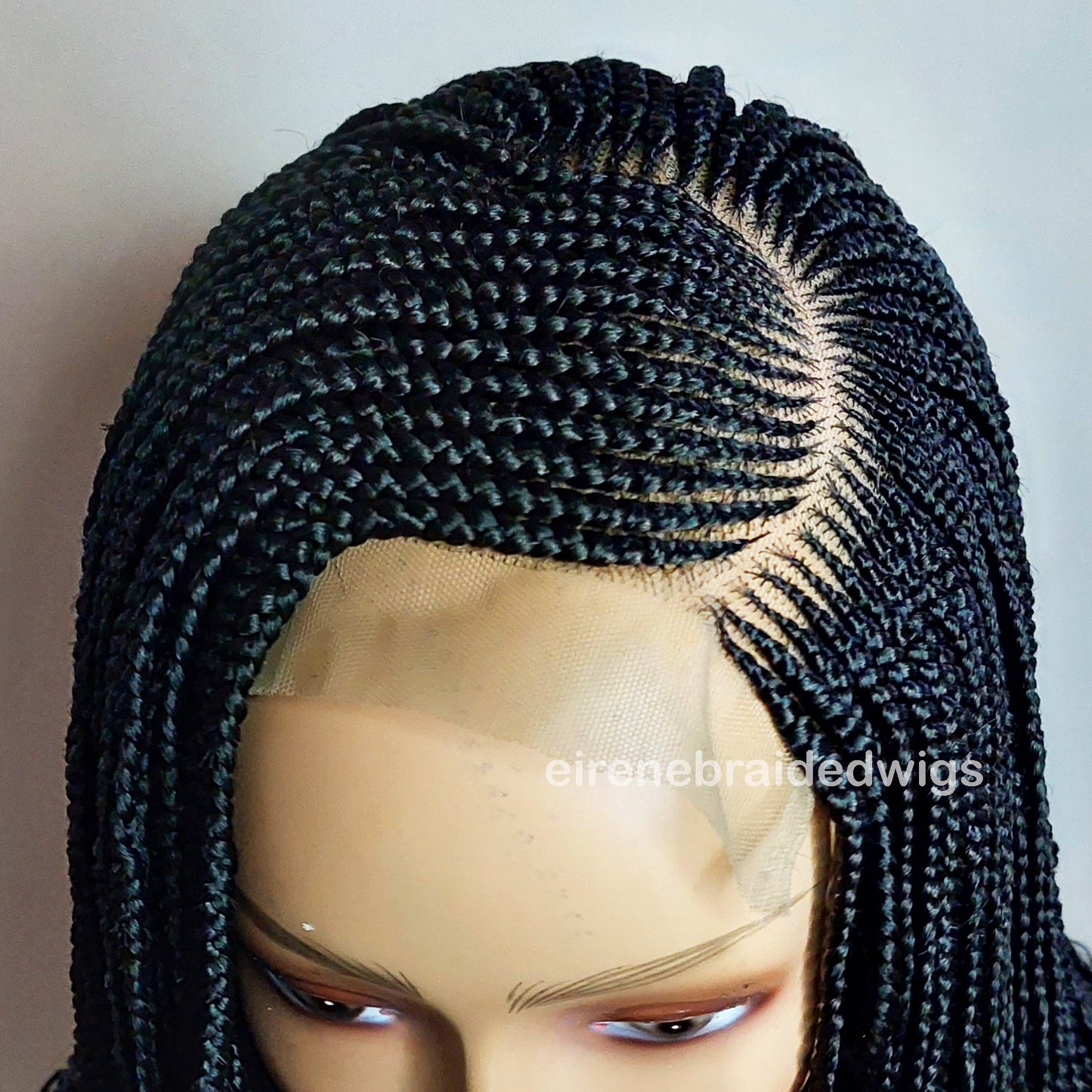 Braided Wigs for Black Women 16 Inch Cornrow Braided Wig – Curly Human Hair – Lace Frontal – product image 6