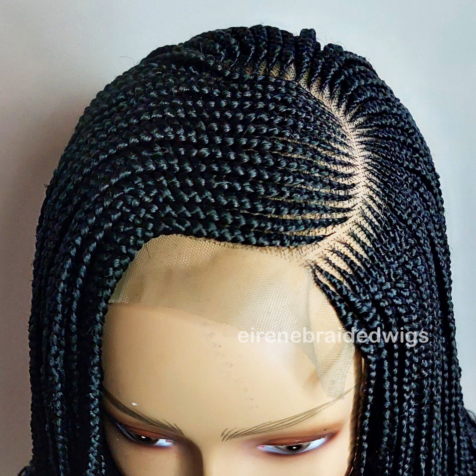 Braided Wigs for Black Women 16 Inch Cornrow Braided Wig – Curly Human Hair – Lace Frontal – product image 6
