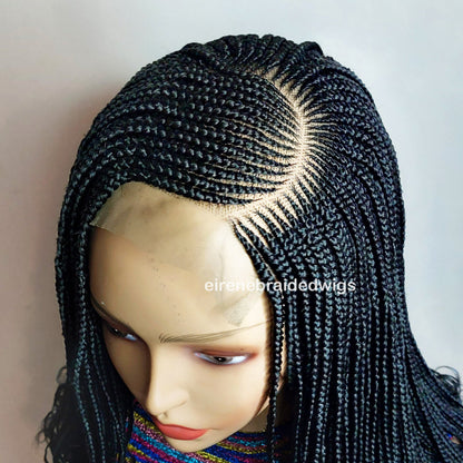 Braided Wigs for Black Women 16 Inch Cornrow Braided Wig – Curly Human Hair – Lace Frontal – product image 5
