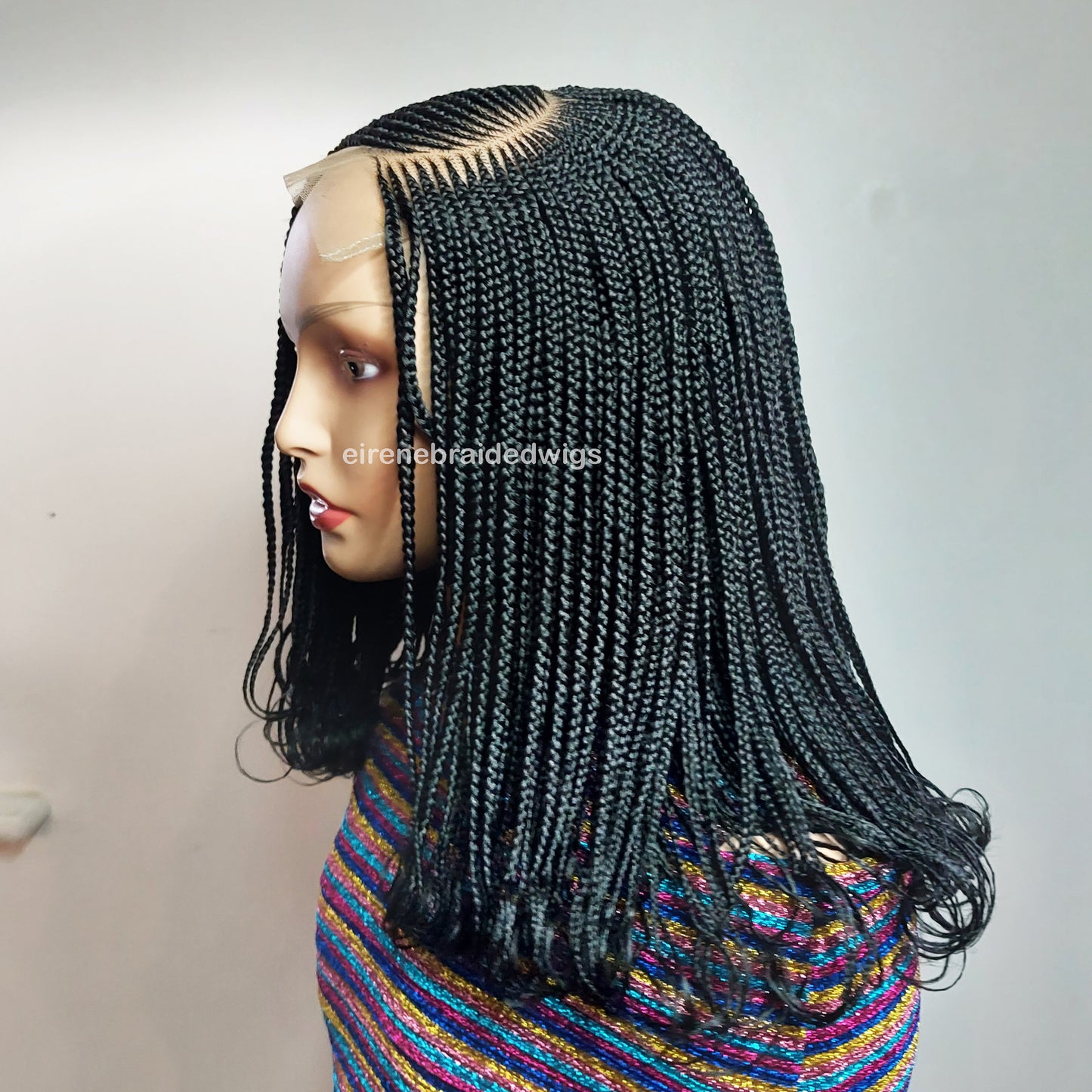 Braided Wigs for Black Women C-Cut Cornrow Braided Wig – Curly Human Hair Lace-Frontal Box Braids – product image 5