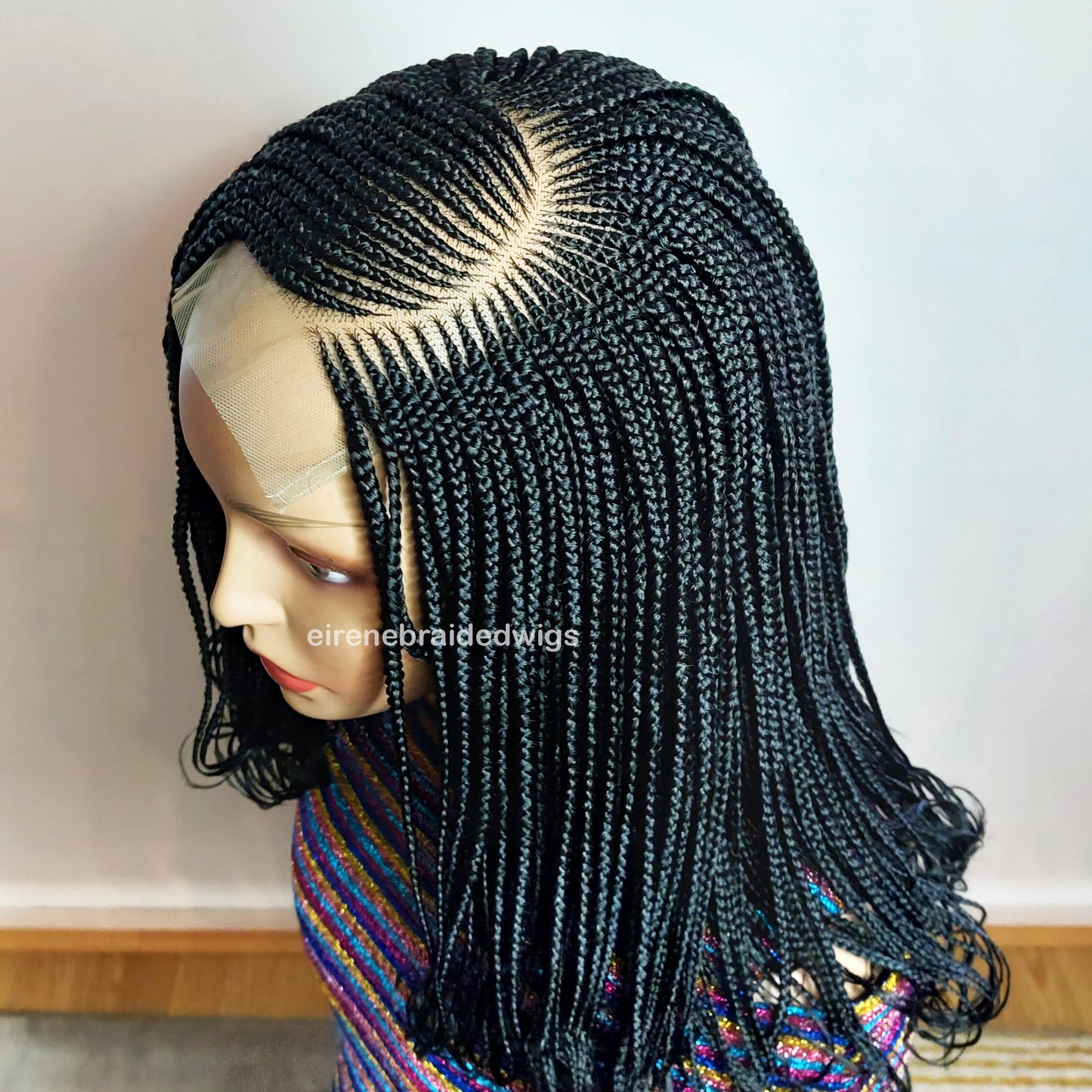 Braided Wigs for Black Women C-Cut Cornrow Braided Wig – Curly Human Hair Lace-Frontal Box Braids – product image 9