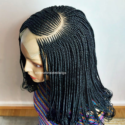 Braided Wigs for Black Women C-Cut Cornrow Braided Wig – Curly Human Hair Lace-Frontal Box Braids – product image 9