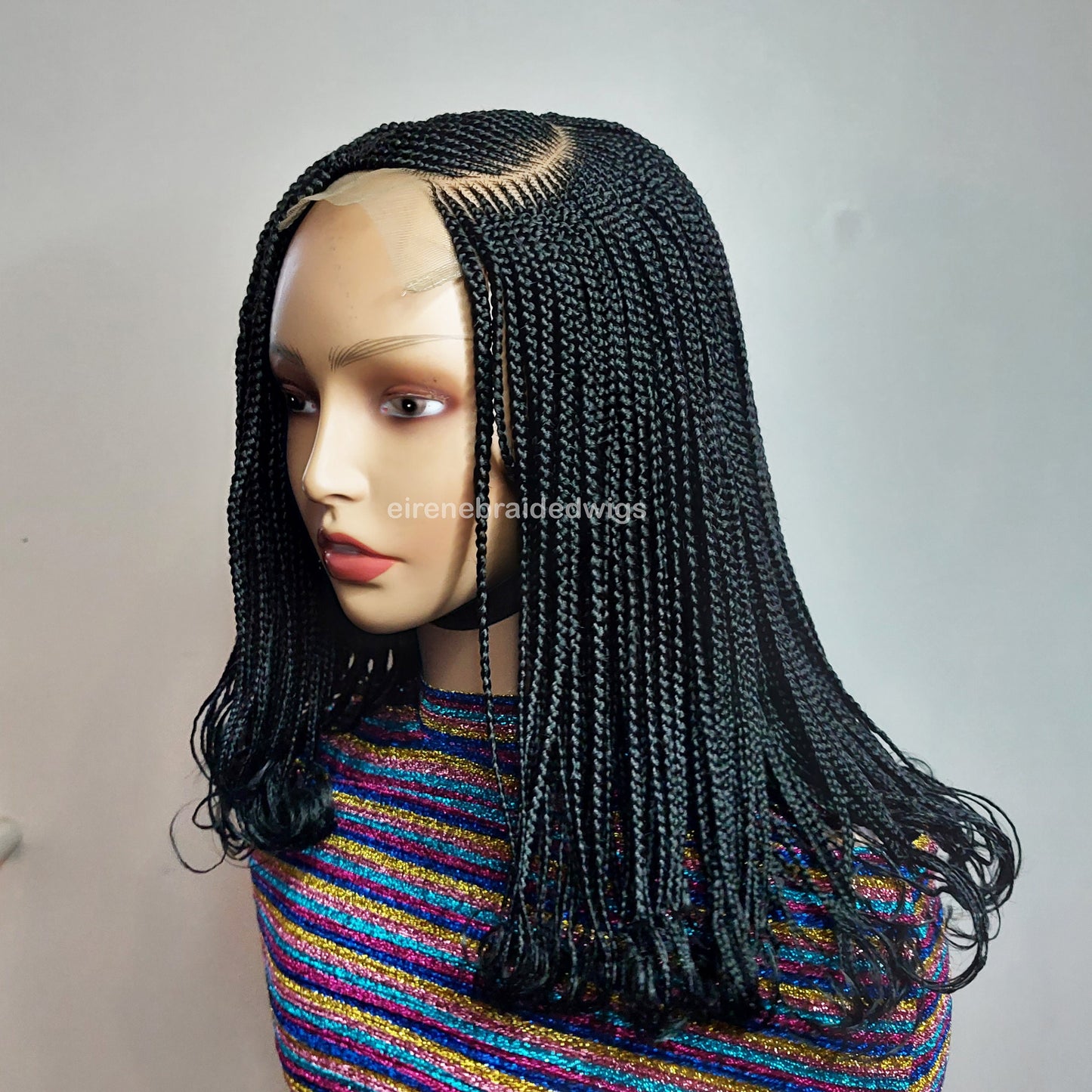 Braided Wigs for Black Women 16 Inch Cornrow Braided Wig – Curly Human Hair – Lace Frontal – product image 2