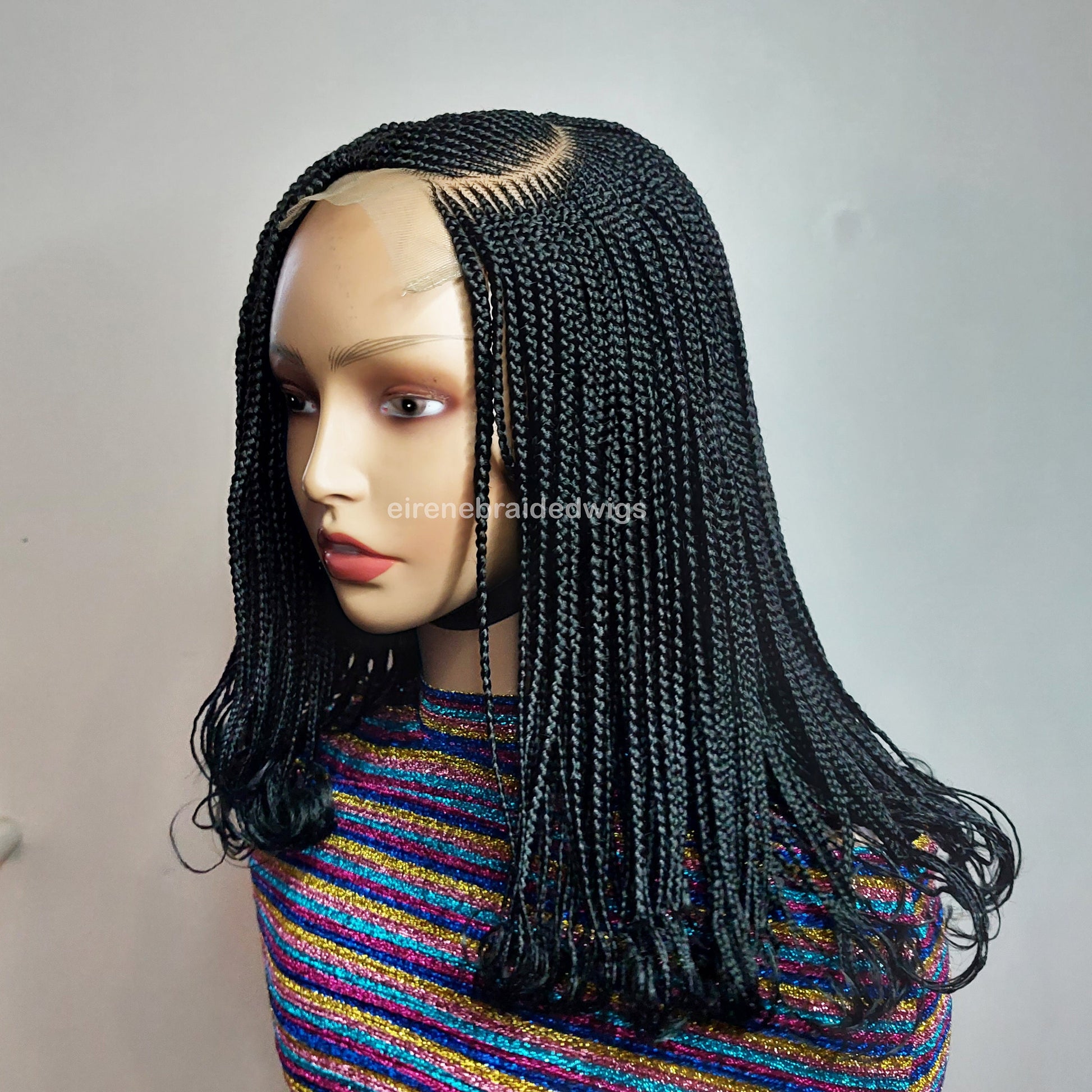 Braided Wigs for Black Women 16 Inch Cornrow Braided Wig – Curly Human Hair – Lace Frontal – product image 2