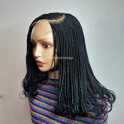 Braided Wigs for Black Women 16 Inch Cornrow Braided Wig – Curly Human Hair – Lace Frontal – product image 2