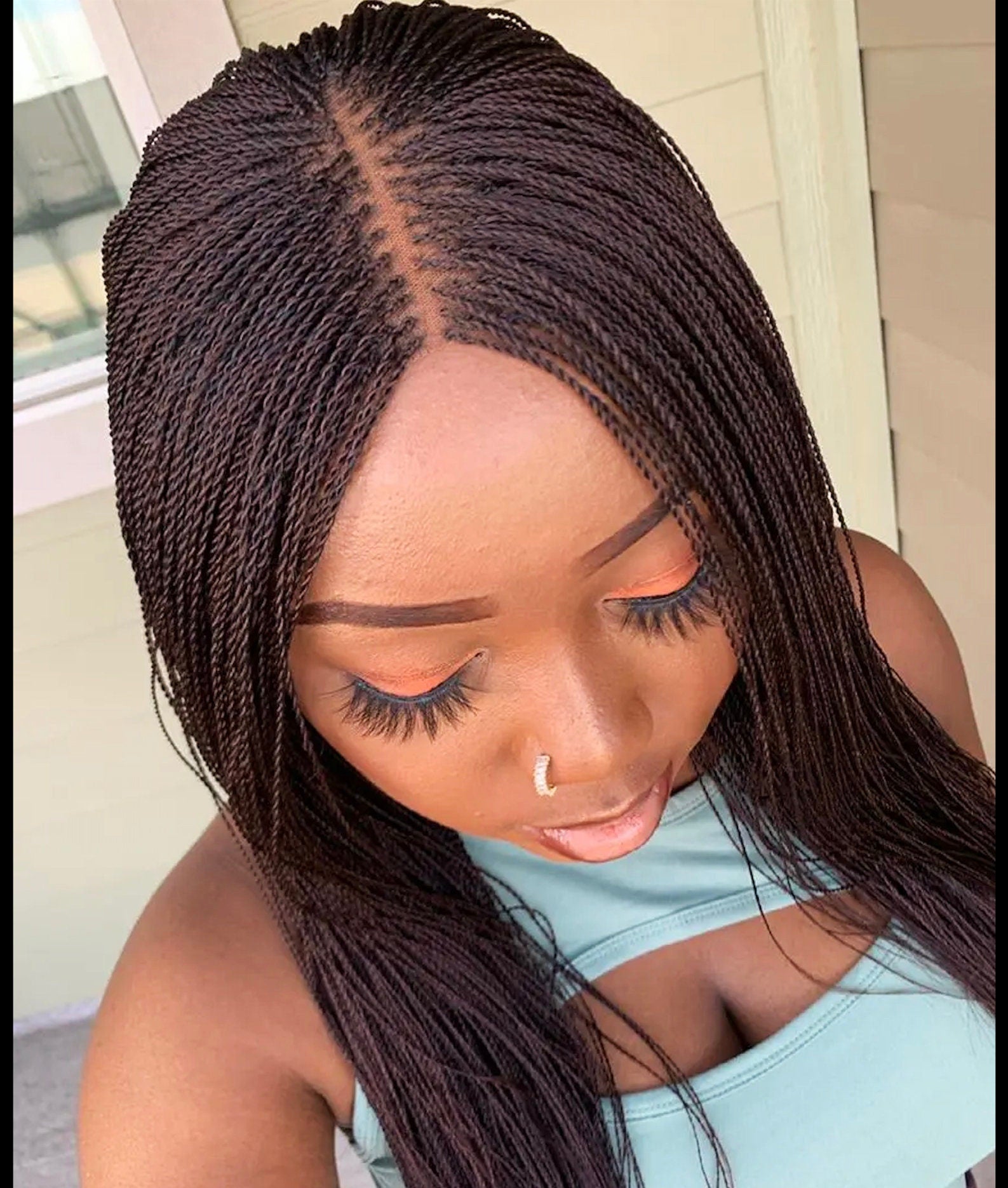 Micro Twist Nano Braided Wig for Black Women – million braids black gold lace closure wig – lightweight long single braids passion – product image 3